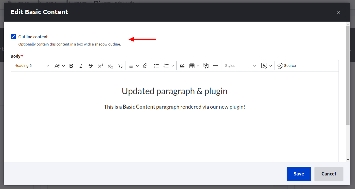 New field show when editing the paragraph